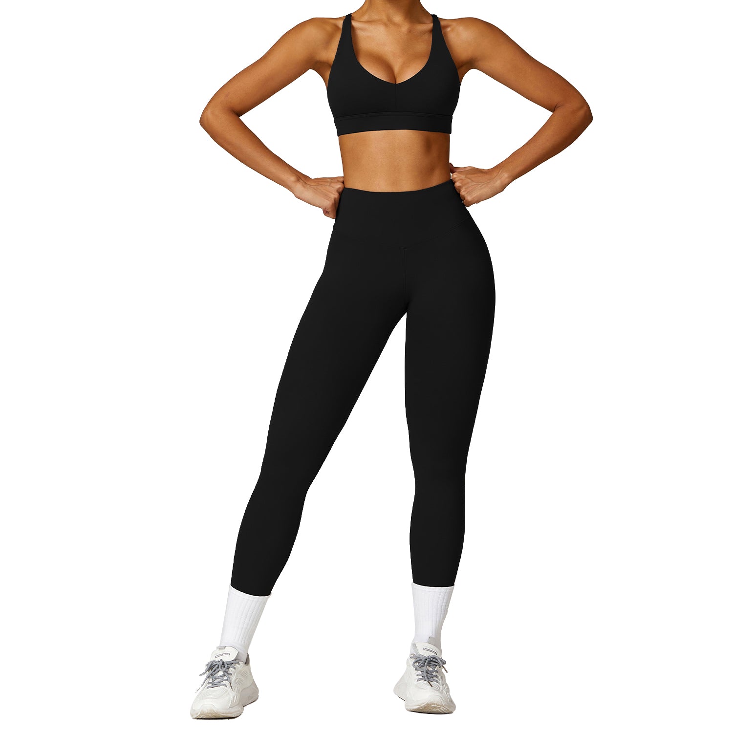 8455 Women Sports Suit Solid Color Slim Fit Yoga Fitness Bra and Pants