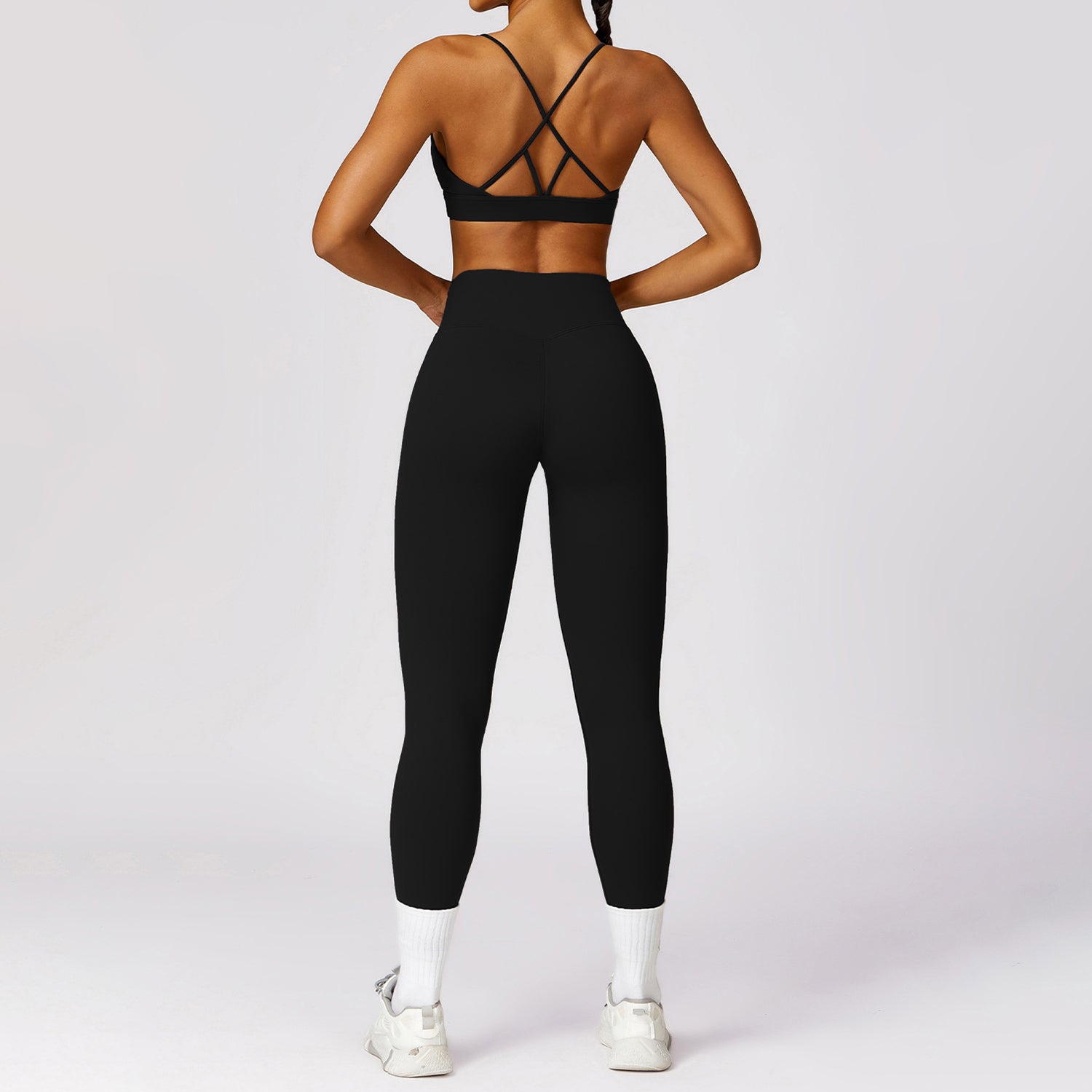 8455 Women Sports Suit Solid Color Slim Fit Yoga Fitness Bra and Pants