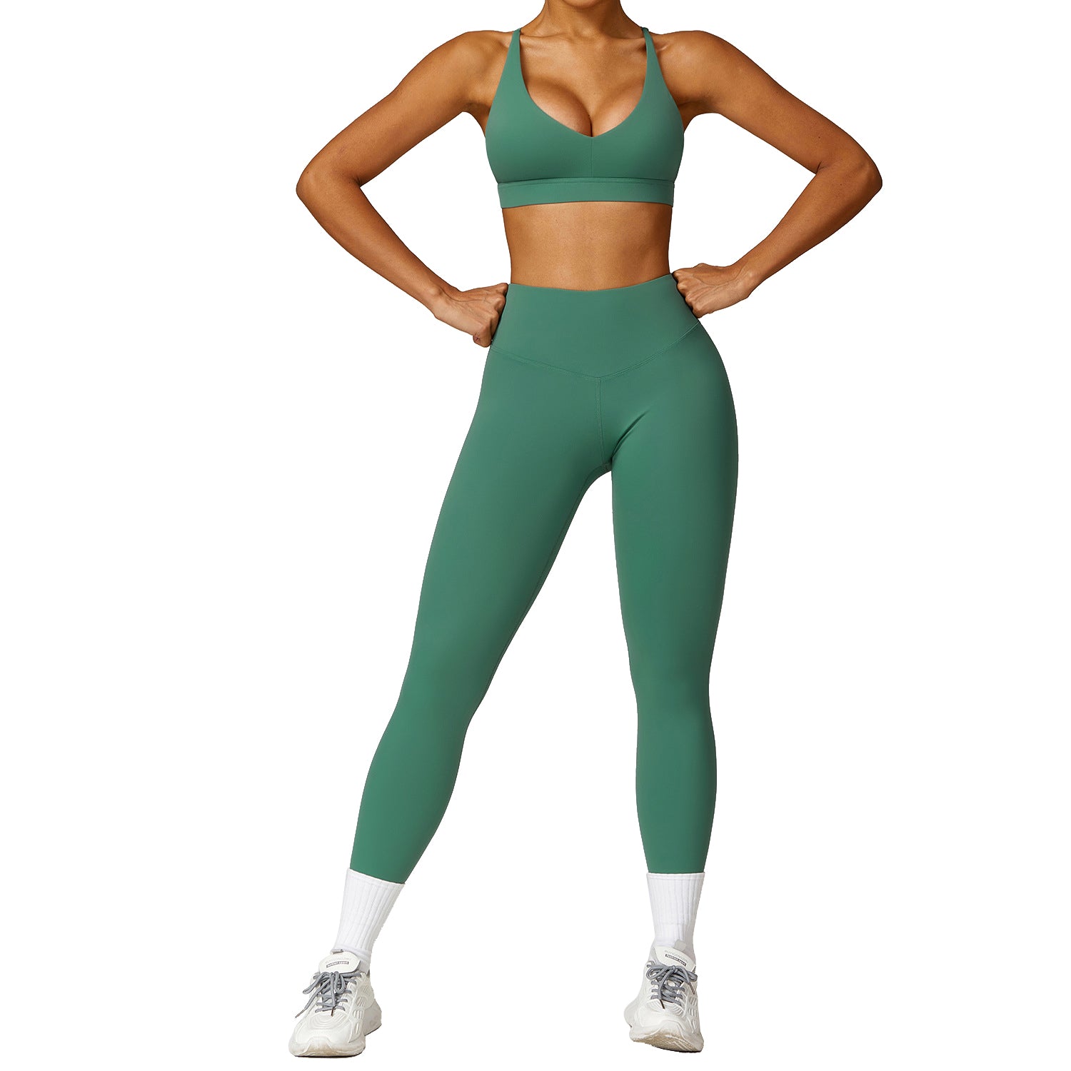 8455 Women Sports Suit Solid Color Slim Fit Yoga Fitness Bra and Pants