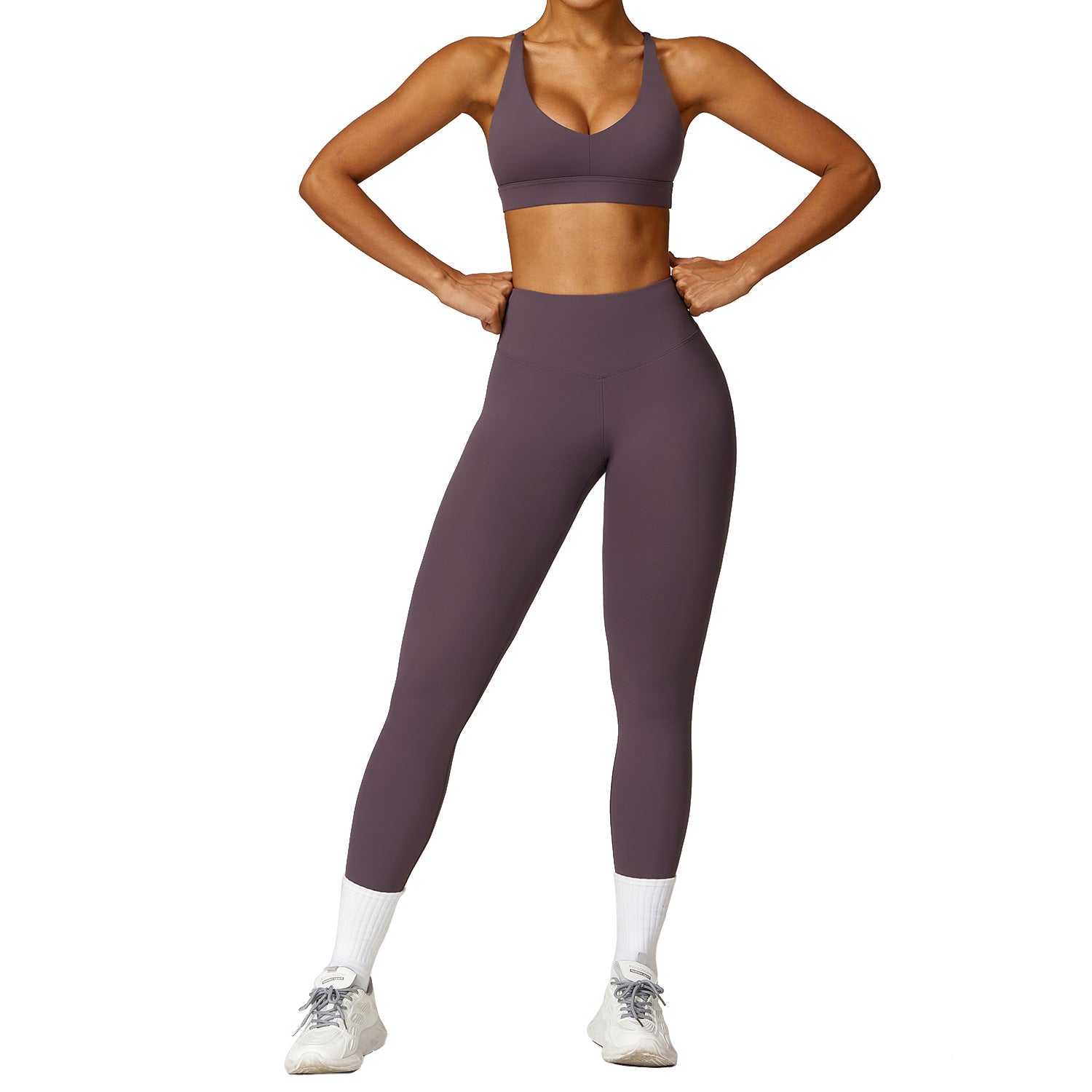 8455 Women Sports Suit Solid Color Slim Fit Yoga Fitness Bra and Pants