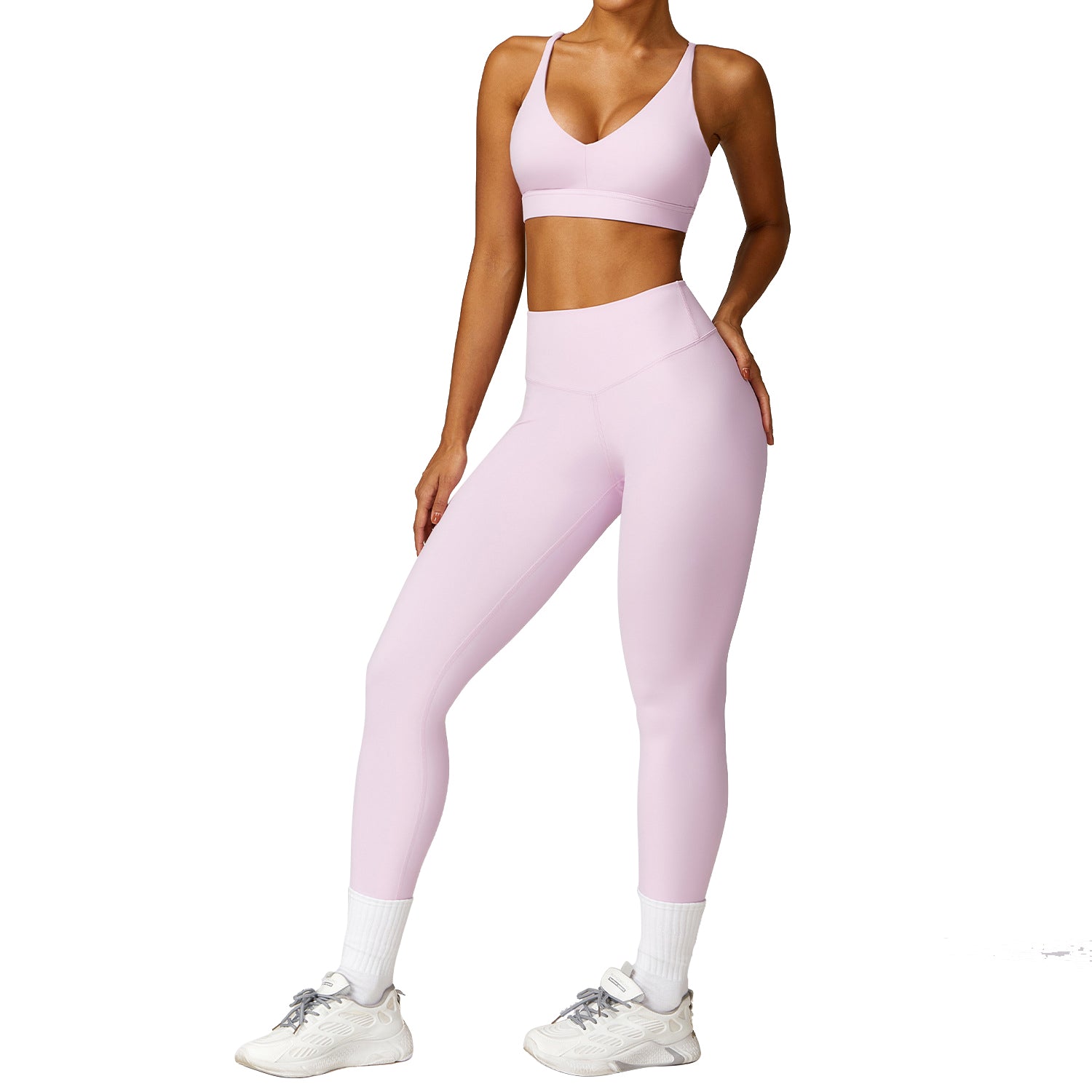 8455 Women Sports Suit Solid Color Slim Fit Yoga Fitness Bra and Pants