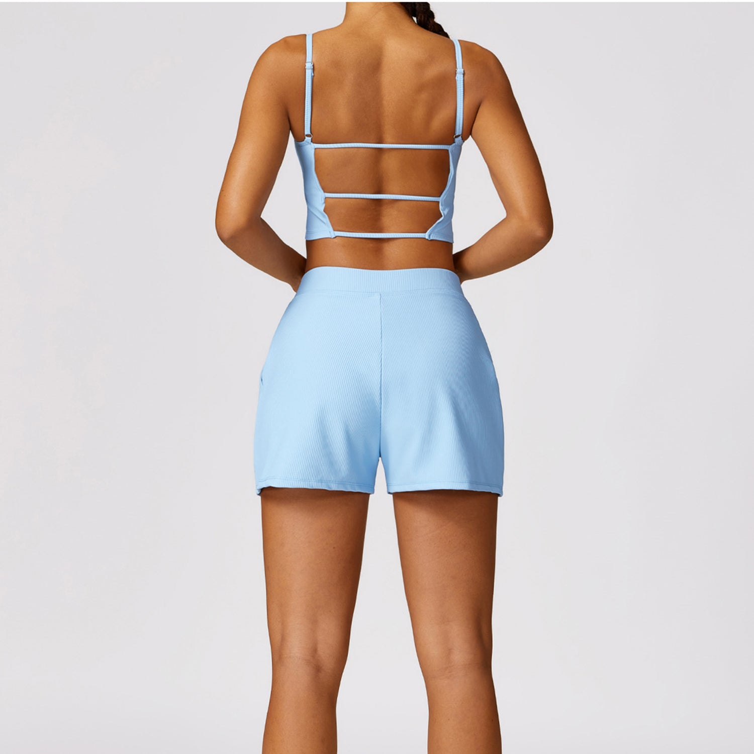TZ8526 Solid Color Women Sports Suit Slim Fit Quick Drying Yoga Fitness Vest and Shorts
