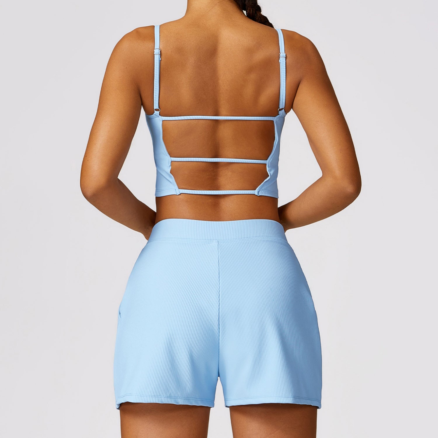 TZ8526 Solid Color Women Sports Suit Slim Fit Quick Drying Yoga Fitness Vest and Shorts
