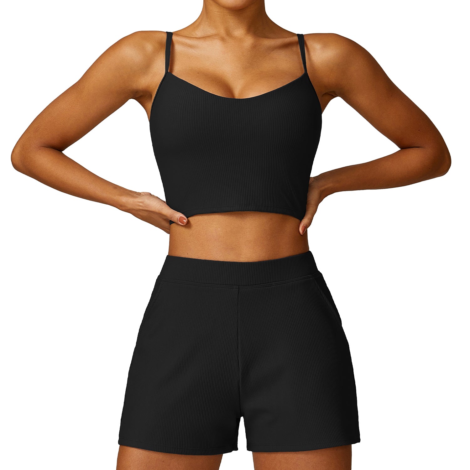 TZ8526 Solid Color Women Sports Suit Slim Fit Quick Drying Yoga Fitness Vest and Shorts
