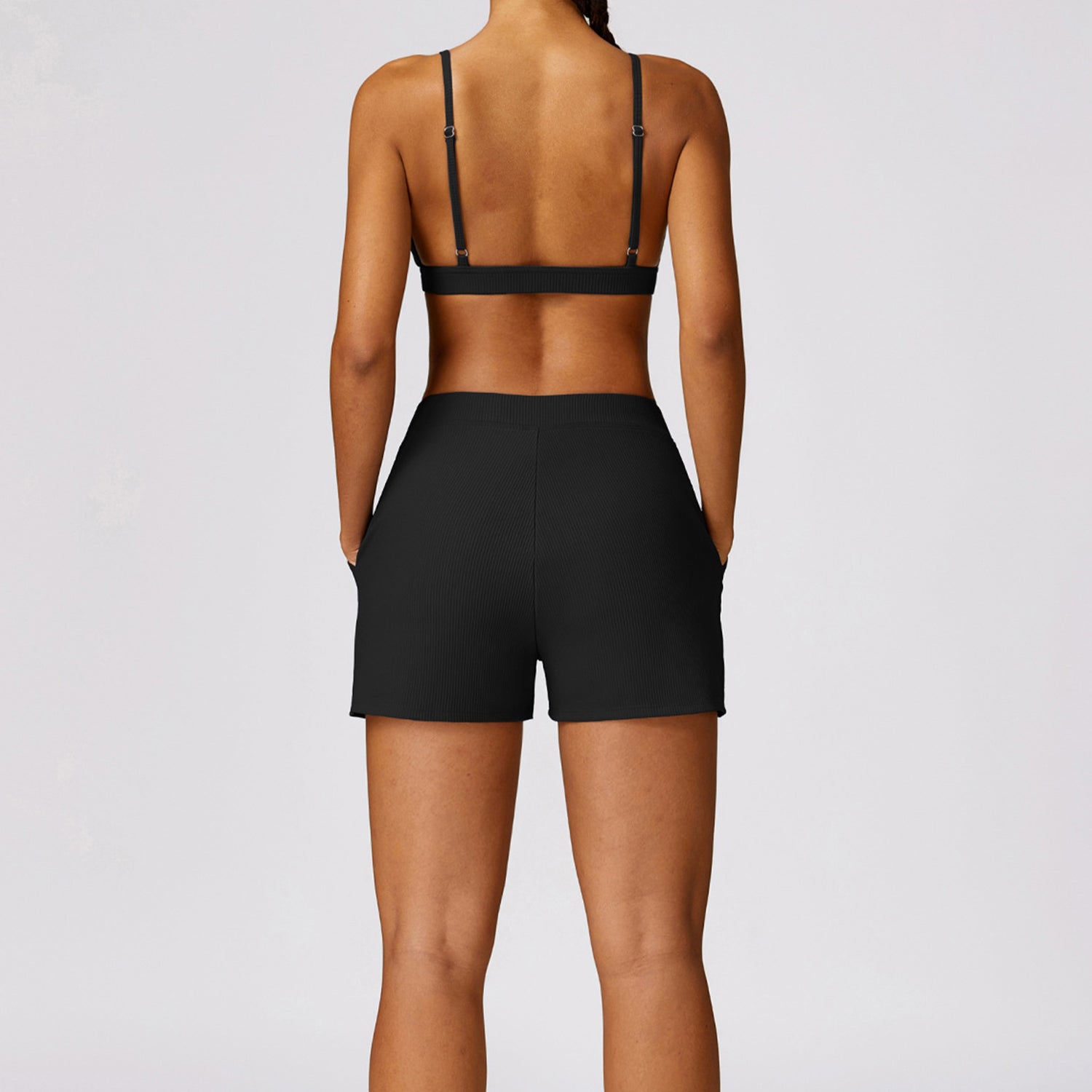 TZ8526 2Pcs / Set Women Sports Bra Ribbed Backless Padded Yoga Bra and Shorts
