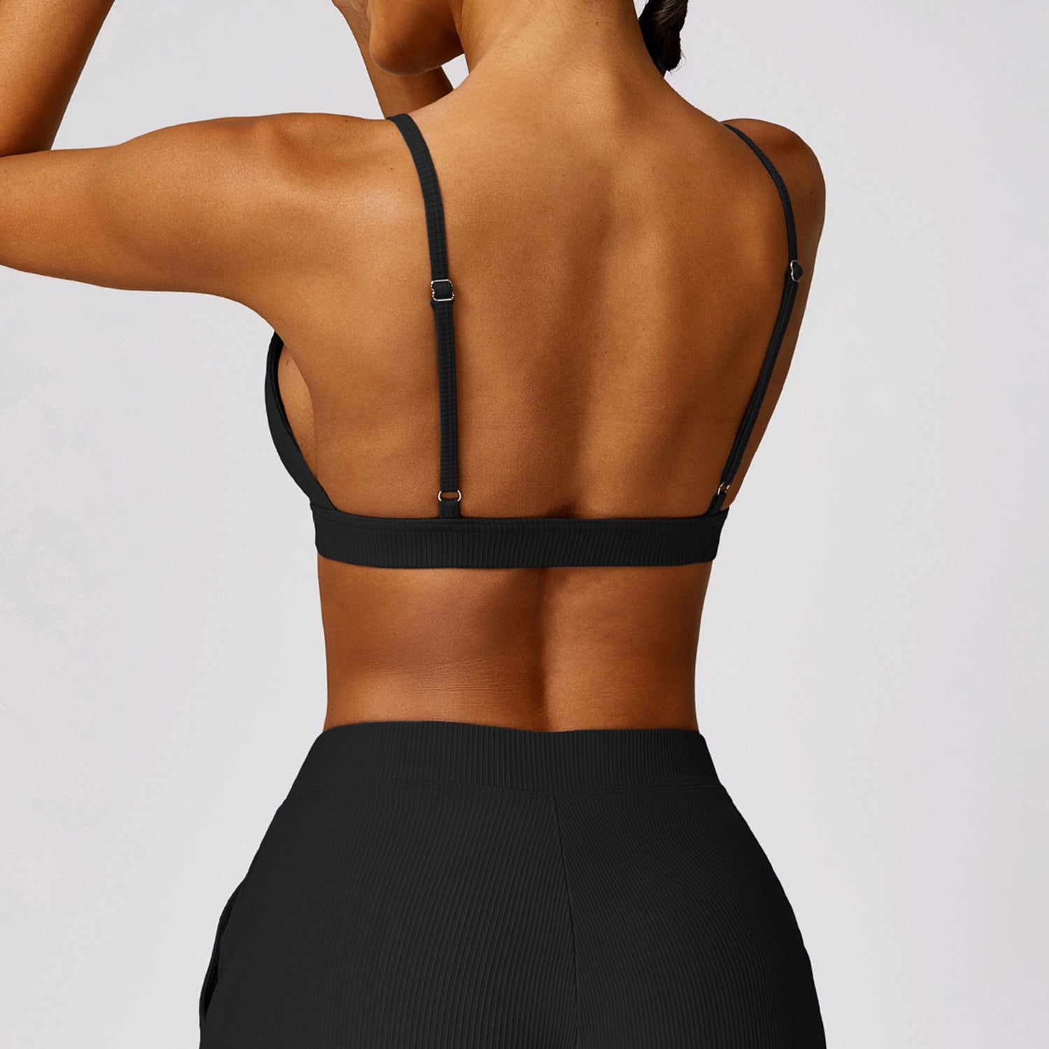 TZ8526 2Pcs / Set Women Sports Bra Ribbed Backless Padded Yoga Bra and Shorts