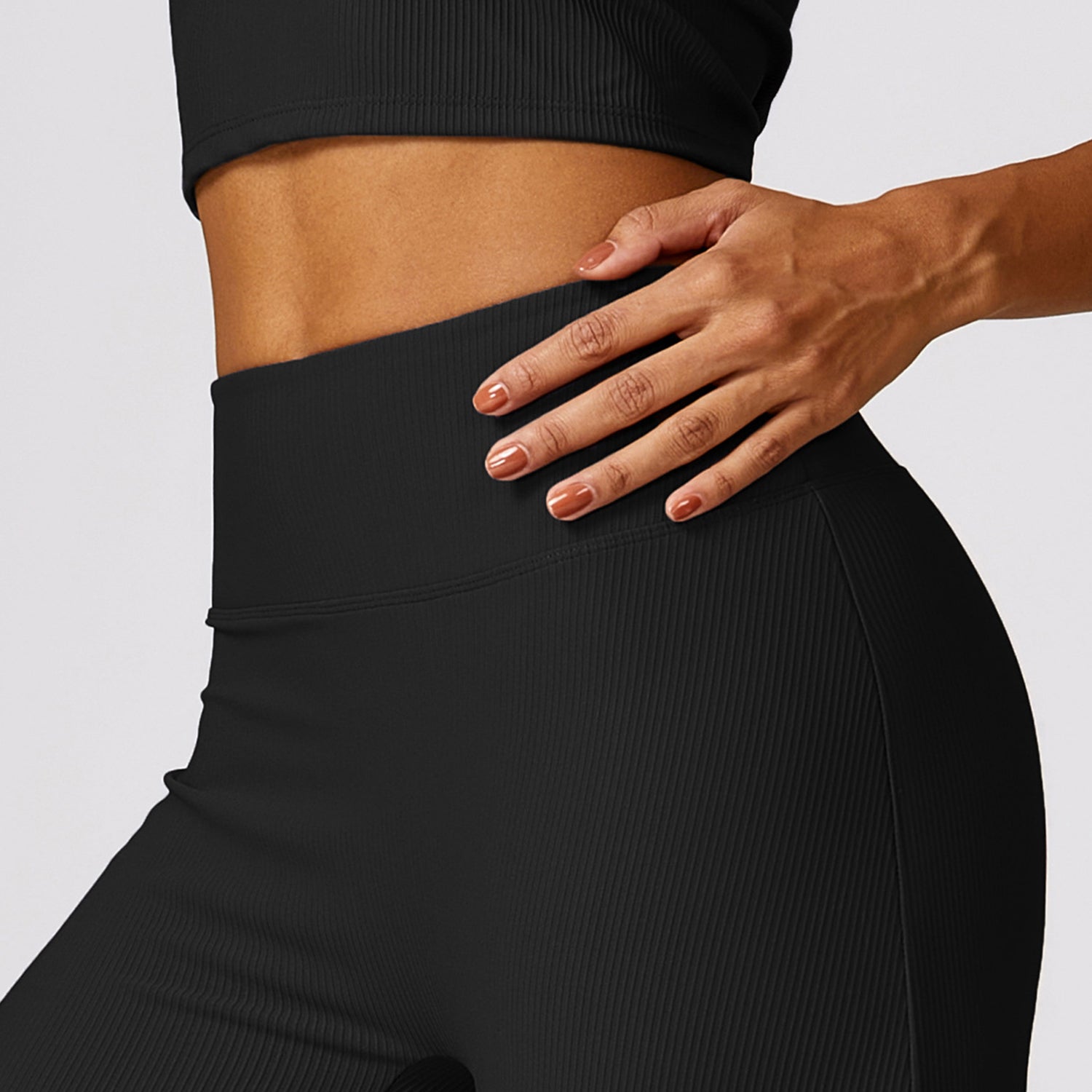 TZ8526 2Pcs / Set Ribbed Women Sports Vest Backless Yoga Crop Top and Wide Leg Pants