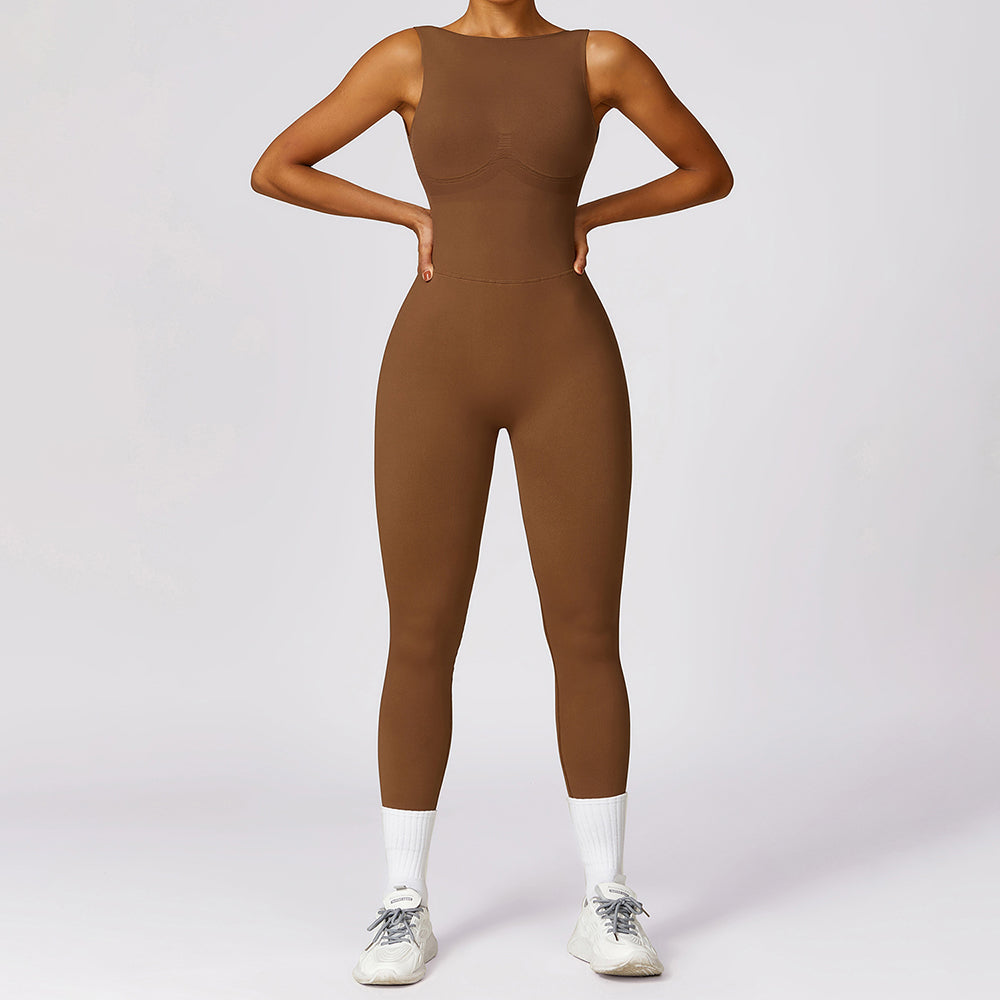 7448 Women Yoga Jumpsuits Sleeveless Backless Tops Padded One Piece Sport Jumpsuits