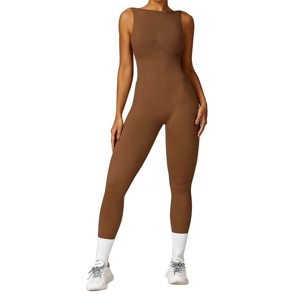 7448 Women Yoga Jumpsuits Sleeveless Backless Tops Padded One Piece Sport Jumpsuits