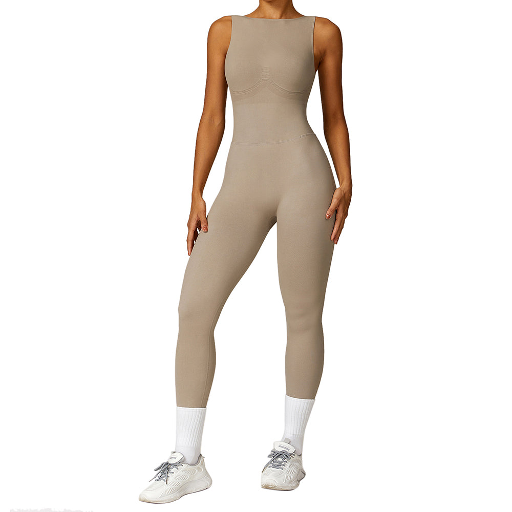 7448 Women Yoga Jumpsuits Sleeveless Backless Tops Padded One Piece Sport Jumpsuits