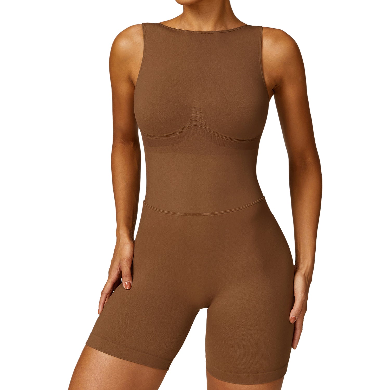 7447 Women Yoga Bodysuit Workout Rompers Sleeveless Backless Short Jumpsuits Padded Summer Outfits