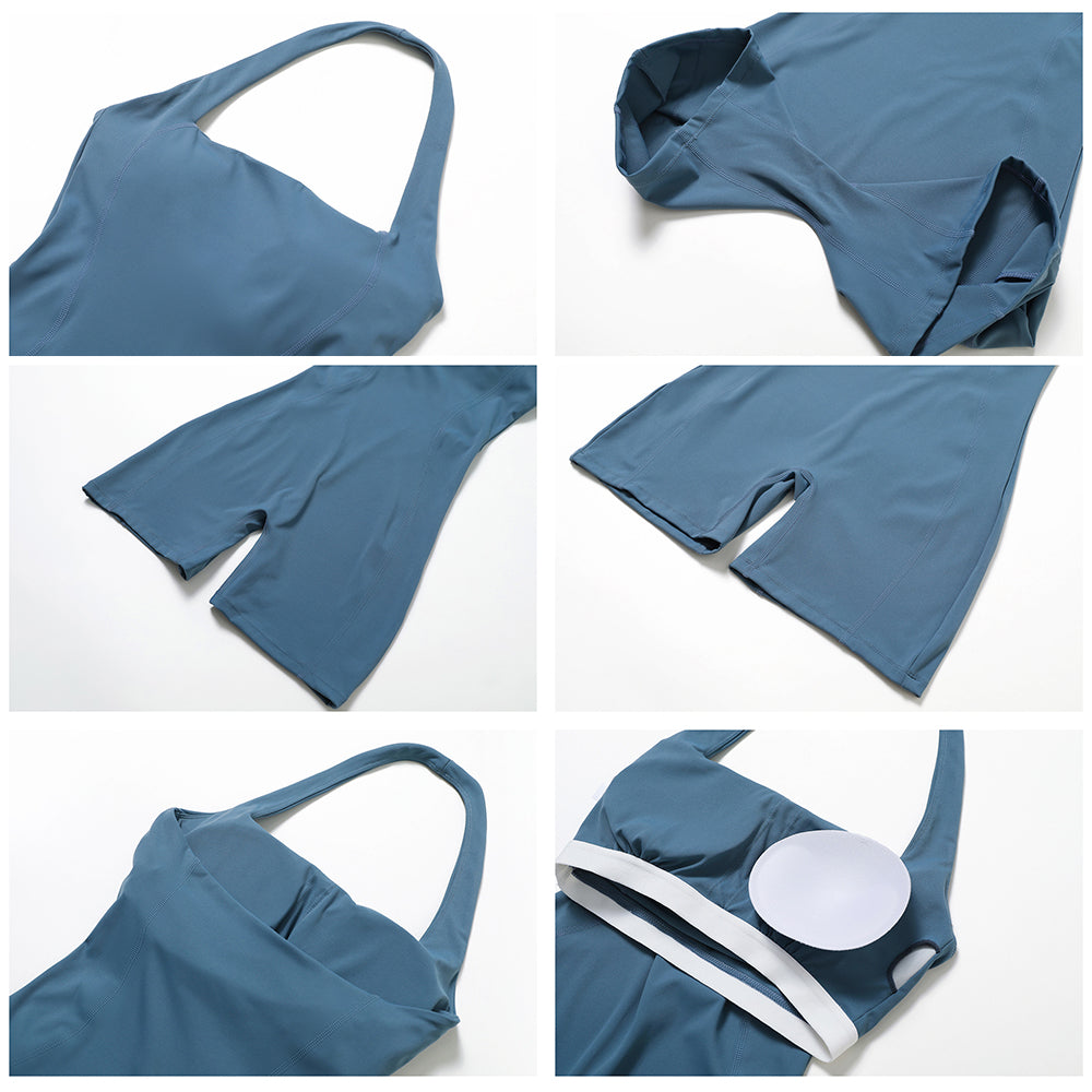 8536 Yoga Bodysuit Halter Women Rompers Sleeveless Short Jumpsuits Padded Seamless Jumpsuit