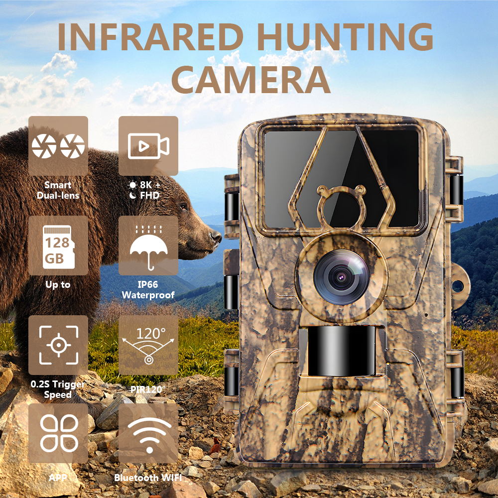 PR801W Outdoor WiFi Hunting Camera App Control Night Vision 8K Infrared Wildlife Trail Camera