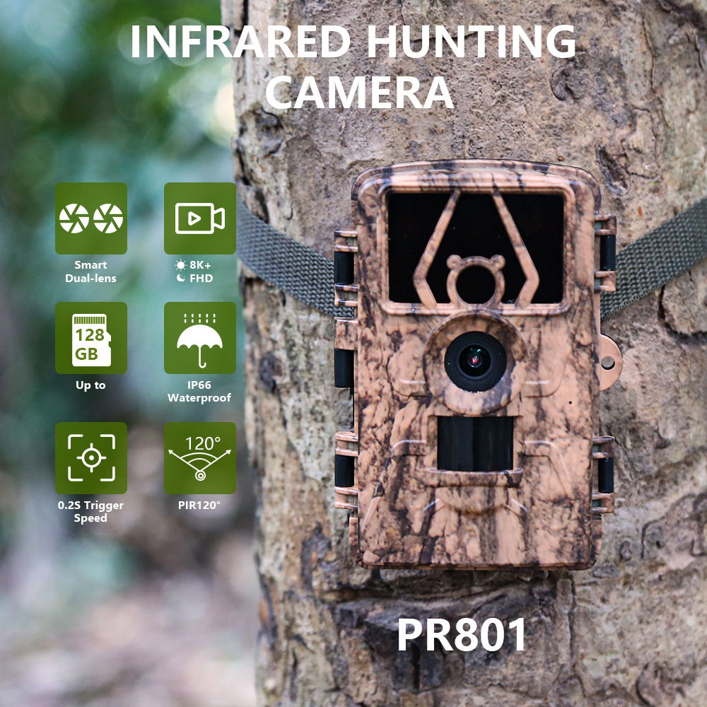 PR801 Ultra Clear 8K Infrared Wildlife Trail Camera Night Vision Hunting Camera