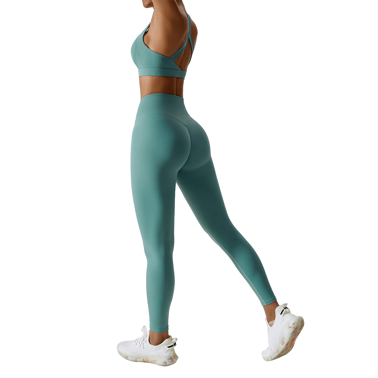 8047 Running Yoga Fitness Bra Crop Top and Long Pants Slim Fit Women Sportswear Set