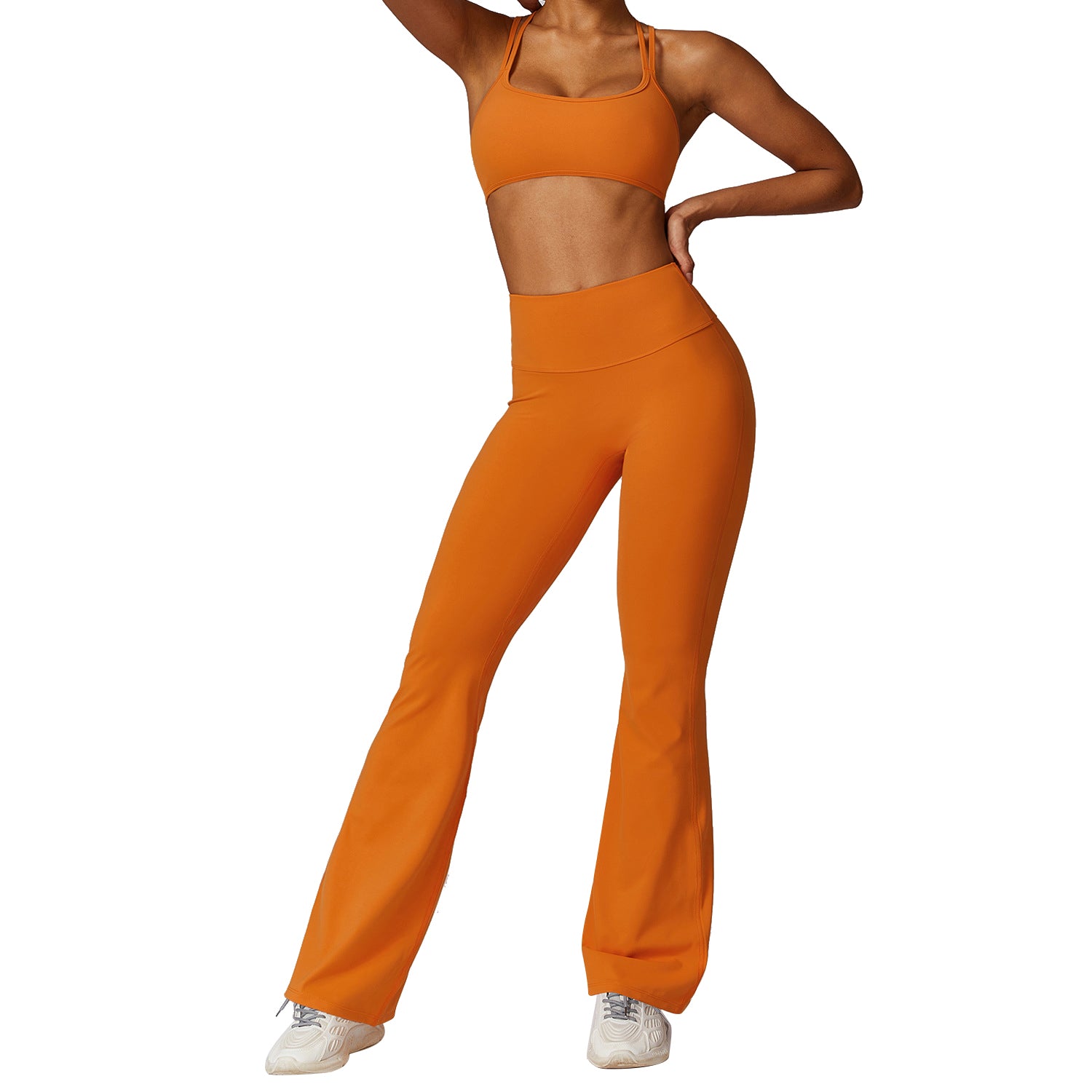 8260 Women Sports Bra and Flared Trousers Breathable Running Yoga Fitness Sportswear Set