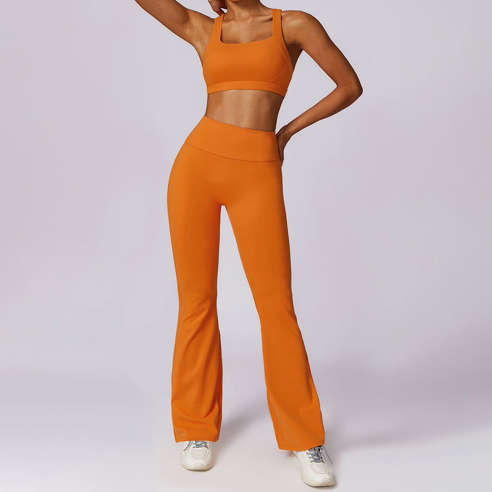 8260 Women Sports Bra and Flared Trousers Breathable Running Yoga Fitness Sportswear Set