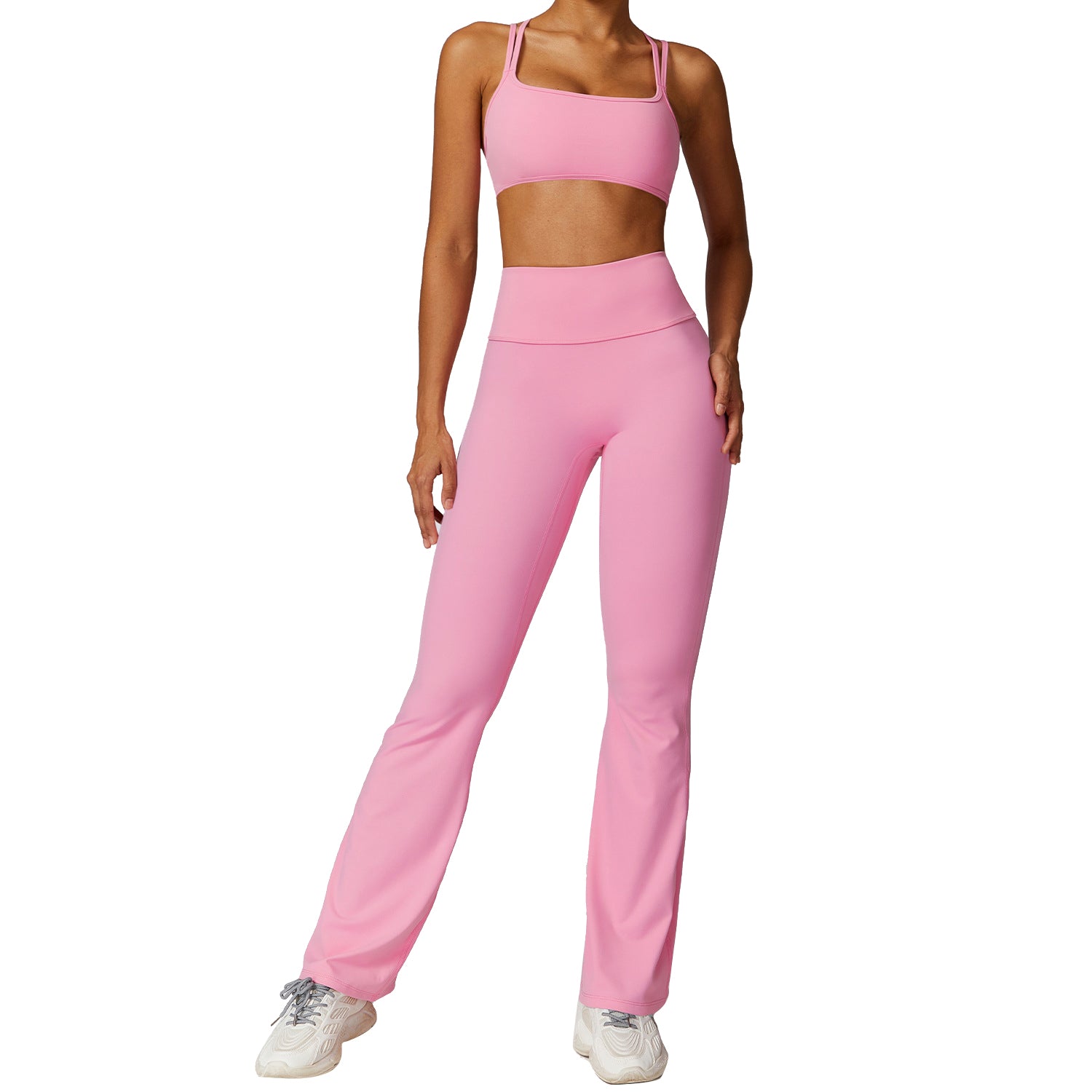 8260 Women Sports Bra and Flared Trousers Breathable Running Yoga Fitness Sportswear Set