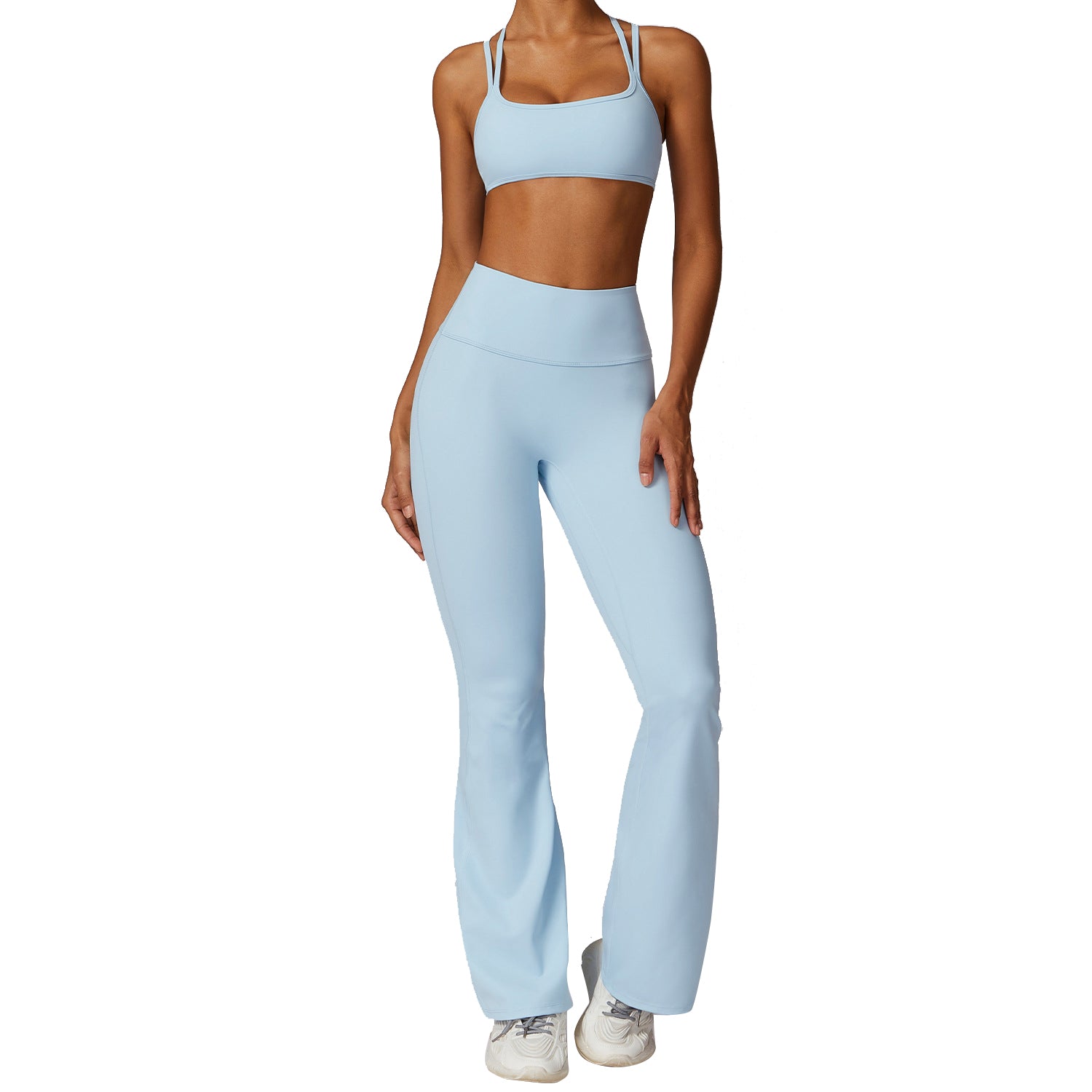8260 Women Sports Bra and Flared Trousers Breathable Running Yoga Fitness Sportswear Set