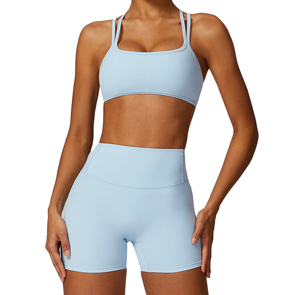 8260 Running Yoga Fitness Bra + Shorts Solid Color Slim Fit Women Sportswear Set