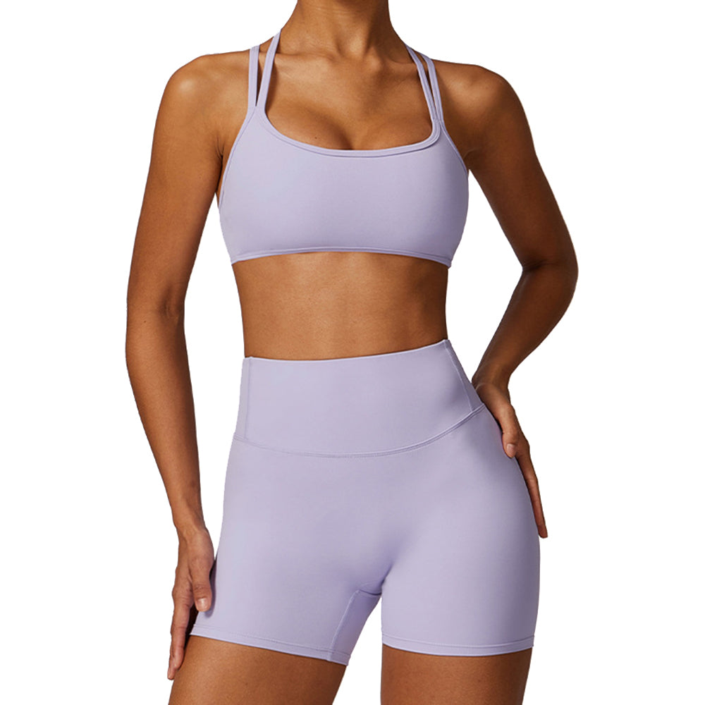 8260 Running Yoga Fitness Bra + Shorts Solid Color Slim Fit Women Sportswear Set