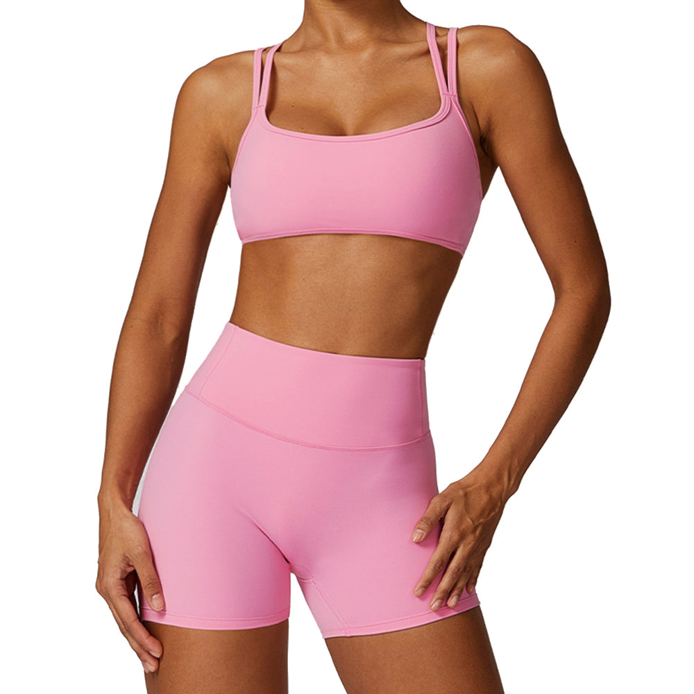 8260 Running Yoga Fitness Bra + Shorts Solid Color Slim Fit Women Sportswear Set