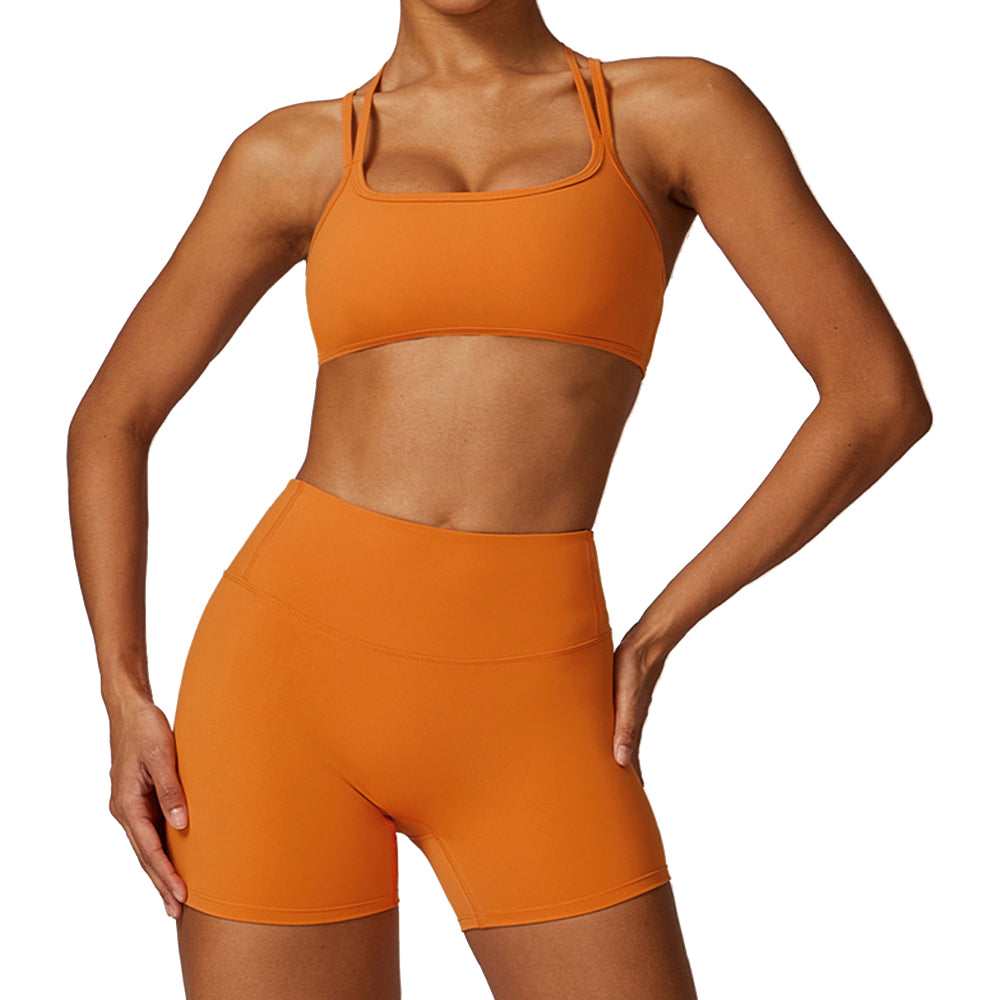 8260 Running Yoga Fitness Bra + Shorts Solid Color Slim Fit Women Sportswear Set