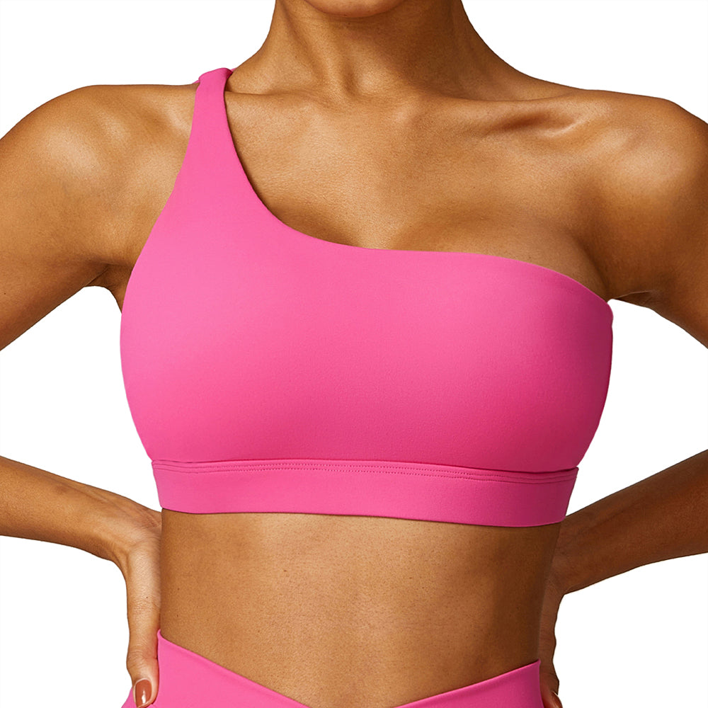 8578 Fitness Single Shoulder Women Sexy Sports Bra Backless Padded Yoga Bra