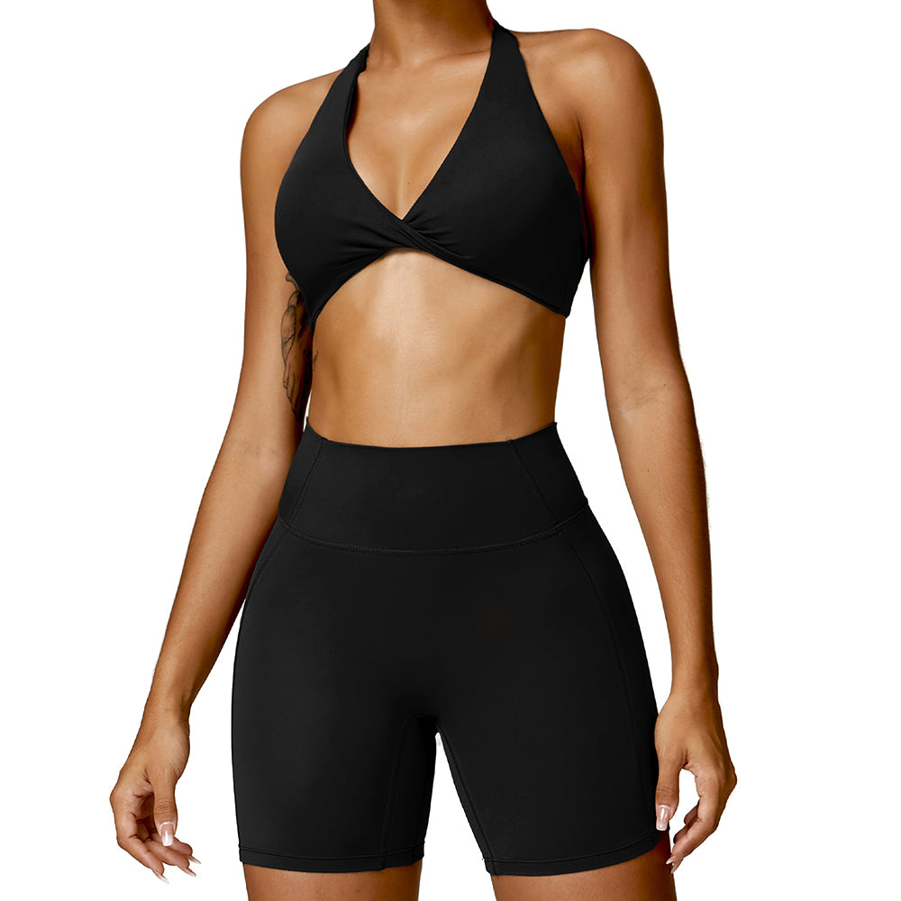 8053 Slim Fit Sports Bra + Shorts Stylish Running Yoga Fitness Women Sportswear Set