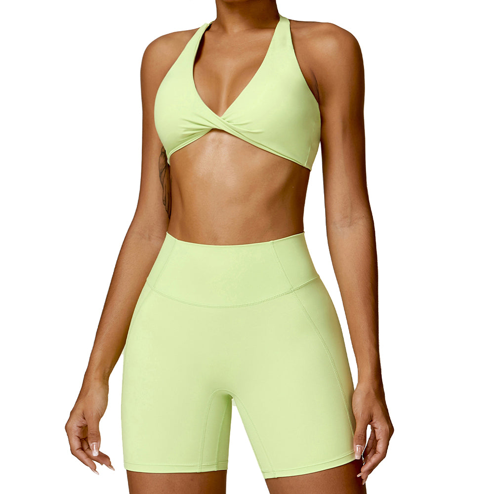 8053 Slim Fit Sports Bra + Shorts Stylish Running Yoga Fitness Women Sportswear Set