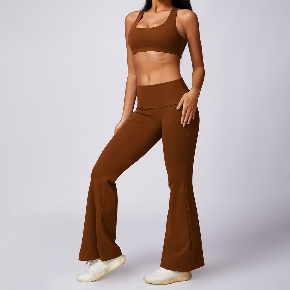 8713 Bootcut Flare Workout Leggings Yoga Long Pants Sports Fitness Bra Set