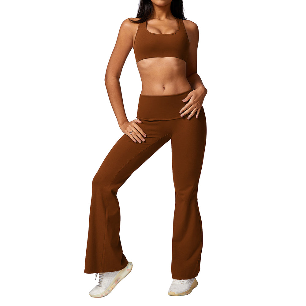 8713 Bootcut Flare Workout Leggings Yoga Long Pants Sports Fitness Bra Set