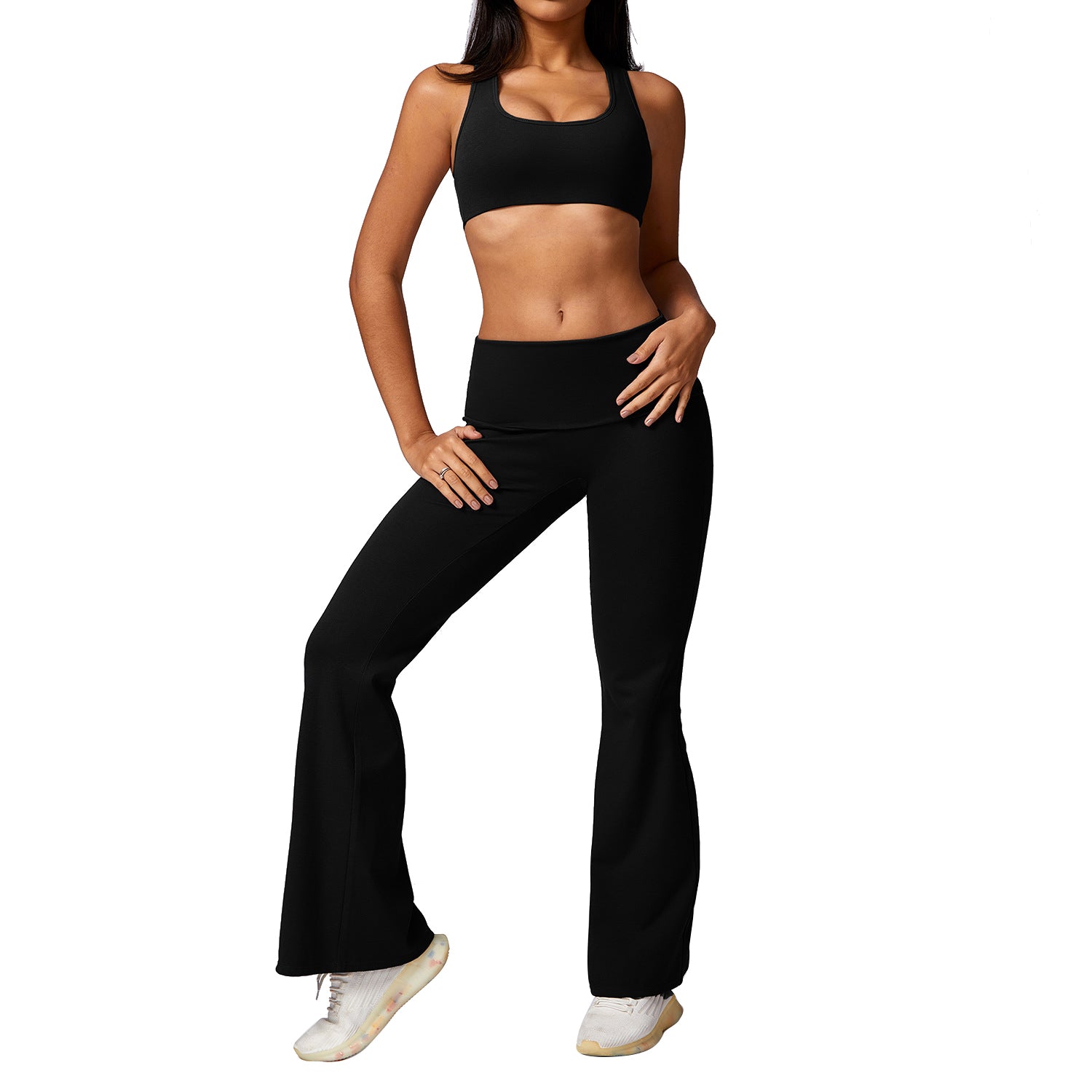 8713 Bootcut Flare Workout Leggings Yoga Long Pants Sports Fitness Bra Set