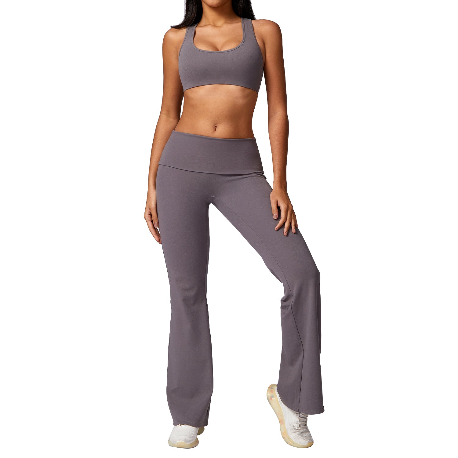 8713 Bootcut Flare Workout Leggings Yoga Long Pants Sports Fitness Bra Set