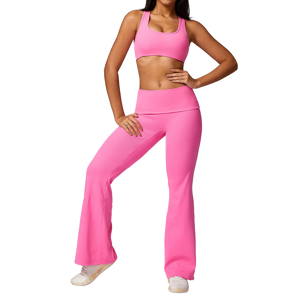 8713 Bootcut Flare Workout Leggings Yoga Long Pants Sports Fitness Bra Set