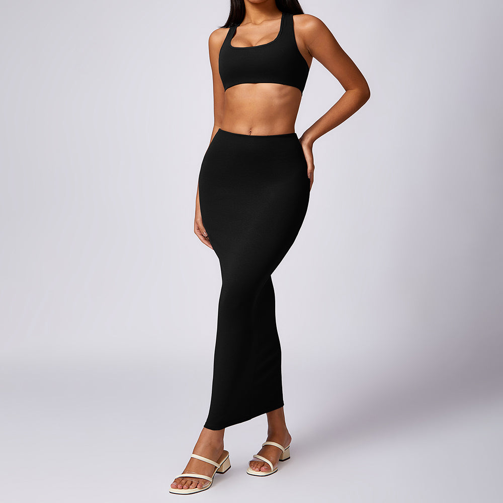 8713 Sports Bra Yoga Long Skirt Fitness Maxi Skirt for Workout