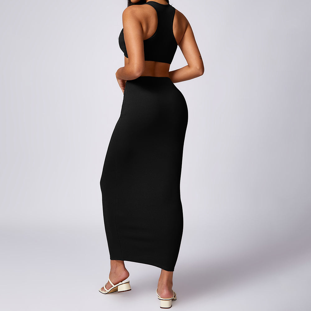 8713 Sports Bra Yoga Long Skirt Fitness Maxi Skirt for Workout