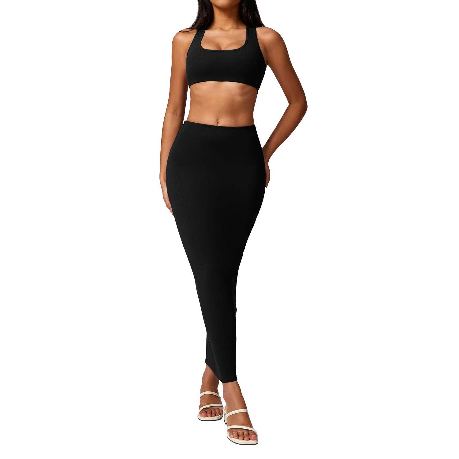 8713 Sports Bra Yoga Long Skirt Fitness Maxi Skirt for Workout