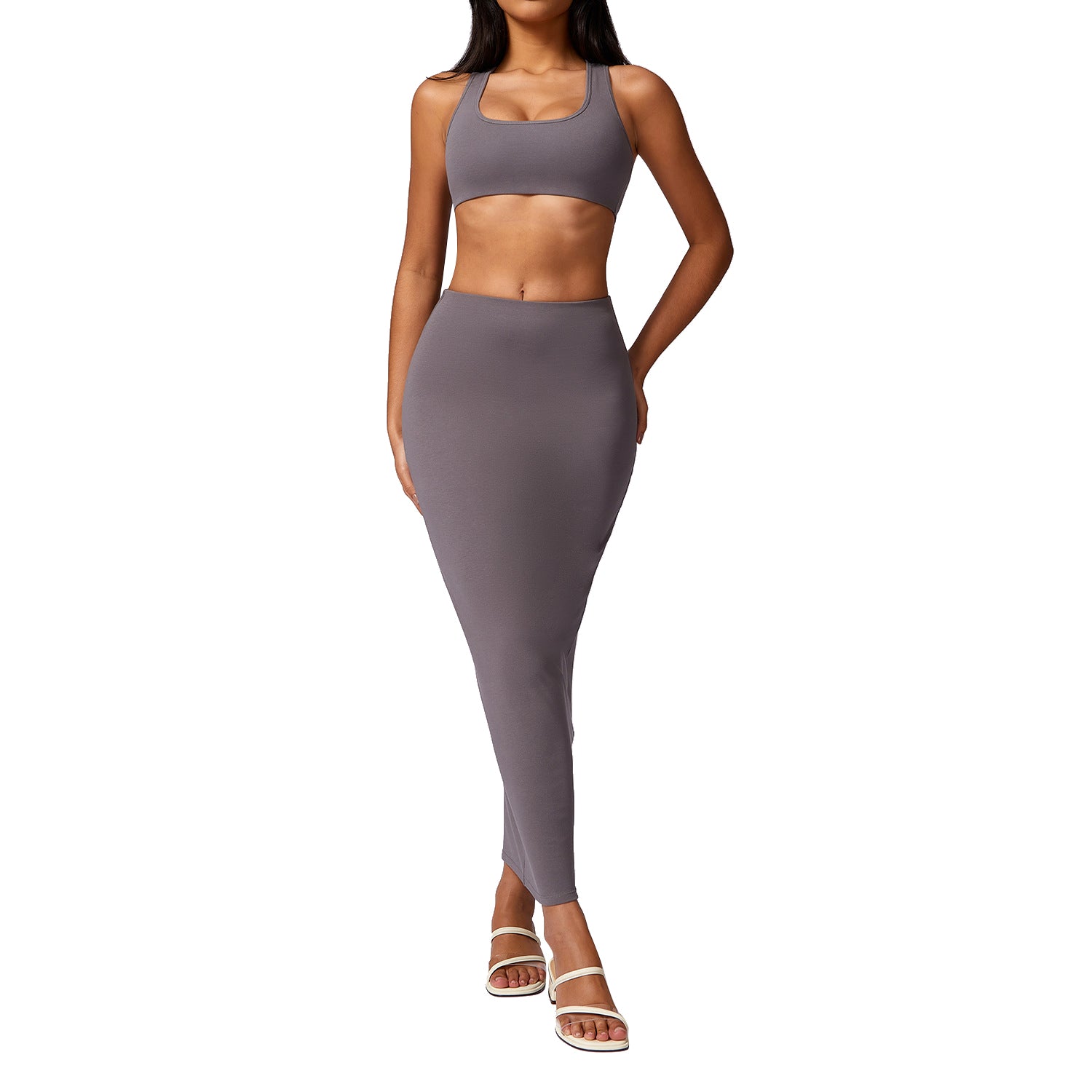 8713 Sports Bra Yoga Long Skirt Fitness Maxi Skirt for Workout