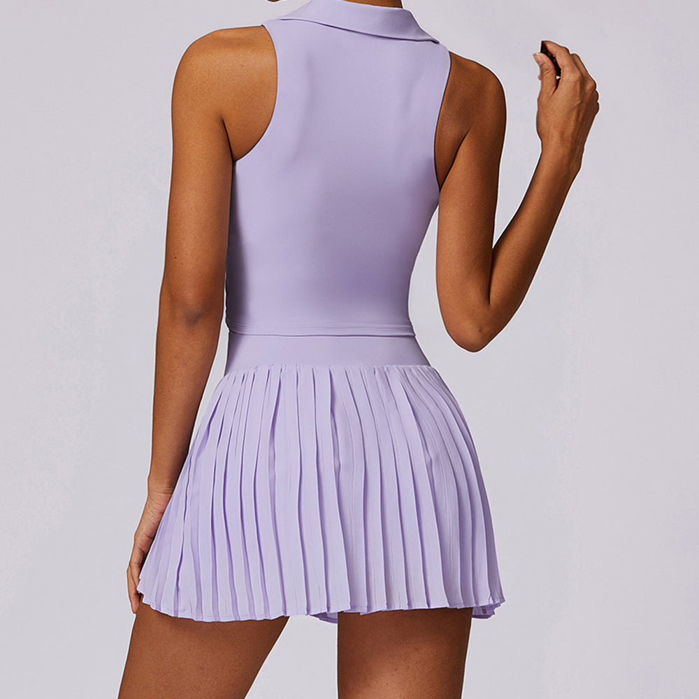 8600 Workout Golf Tennis Mini Dresses Set Sleeveless Vest Top+Short Skirt For Outdoors Summer