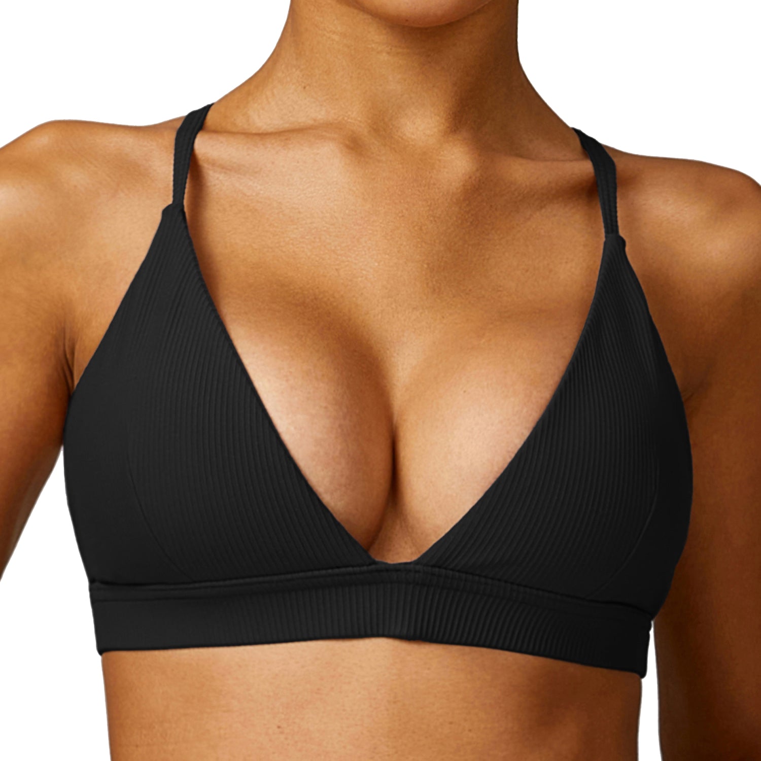 8526 Spaghetti Straps Women Sports Bra Ribbed Backless Padded Yoga Bra