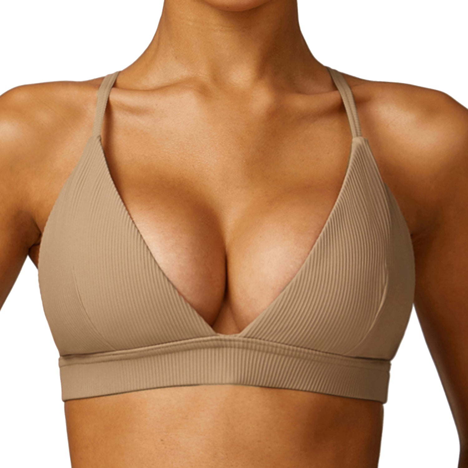 8526 Spaghetti Straps Women Sports Bra Ribbed Backless Padded Yoga Bra
