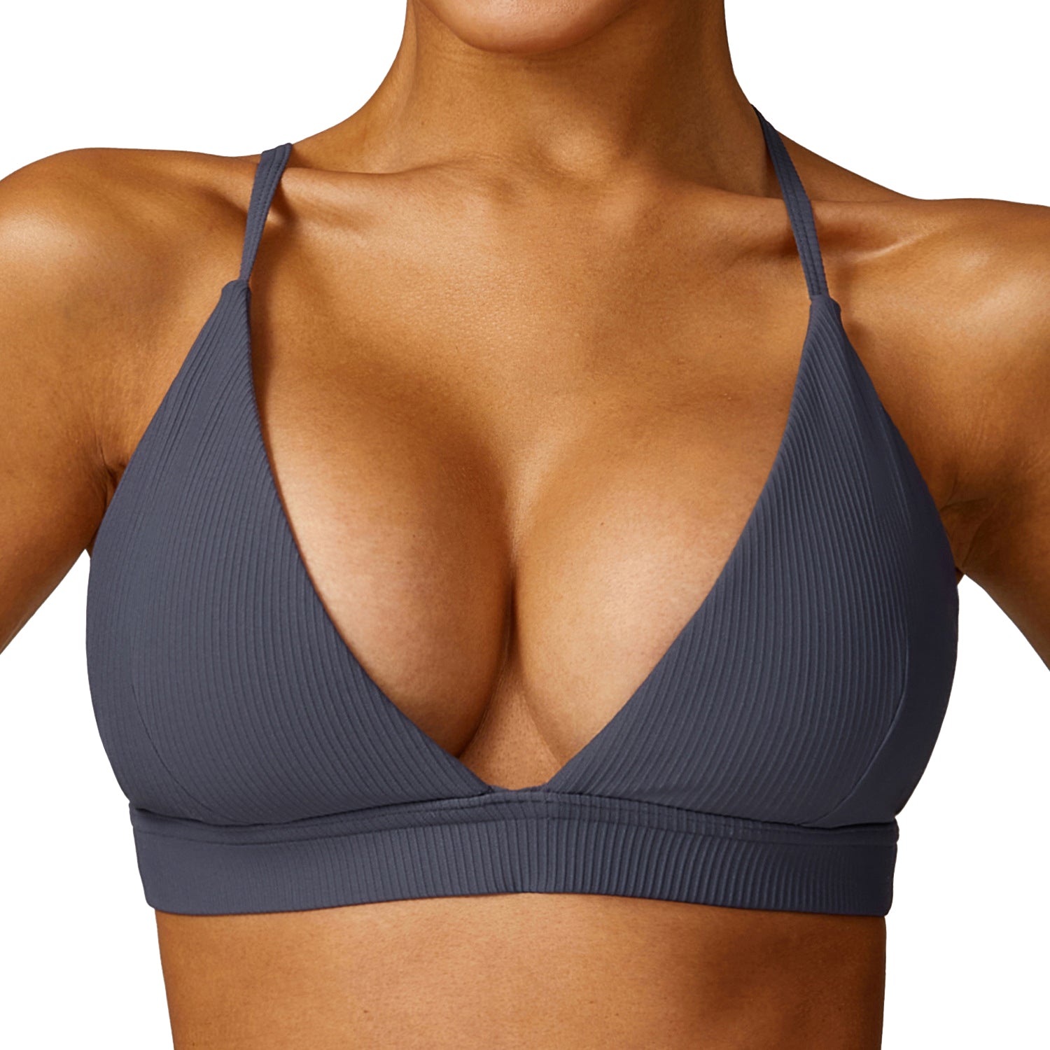 8526 Spaghetti Straps Women Sports Bra Ribbed Backless Padded Yoga Bra
