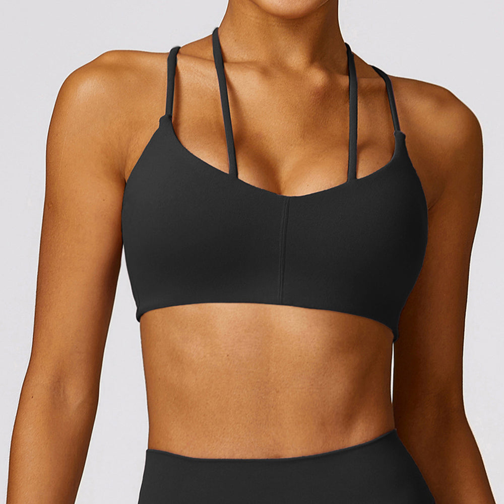 8536 Women Padded Sports Bra Y Racer Back Cropped Bras Tank Top for Yoga Workout Fitness