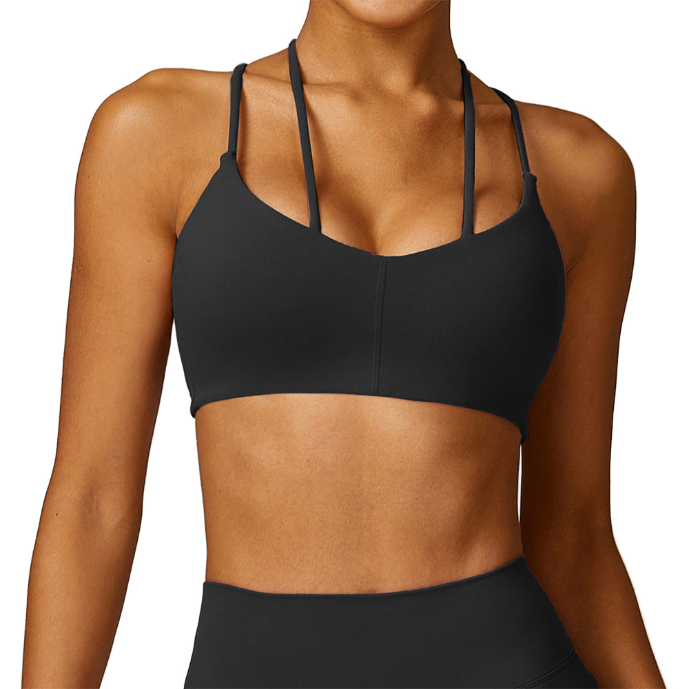 8536 Women Padded Sports Bra Y Racer Back Cropped Bras Tank Top for Yoga Workout Fitness