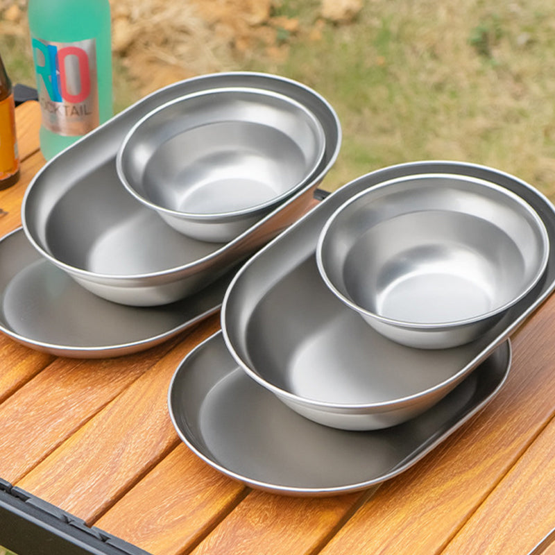 CLS 8Pcs Dinnerware Set Outdoor Camping 304 Stainless Steel Bowl Plate (BPA Free, No FDA)