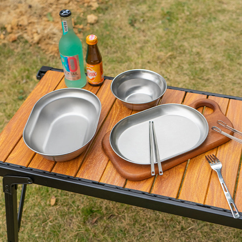 CLS 10Pcs Outdoor Tableware 304 Stainless Steel Bowl Dining Plate Set for Camping Barbecue (BPA Free, No FDA)