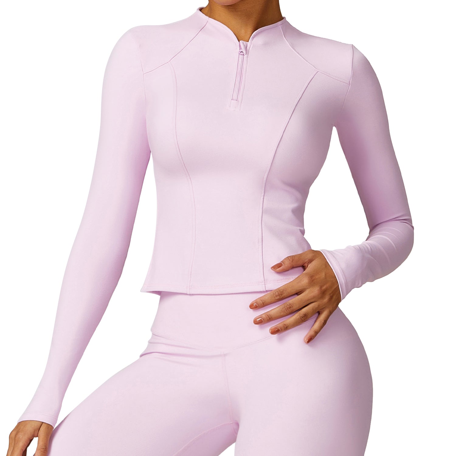 8455 Zipper Design Long Sleeve Sports T-shirt Quick-drying Women Fitness Yoga Top