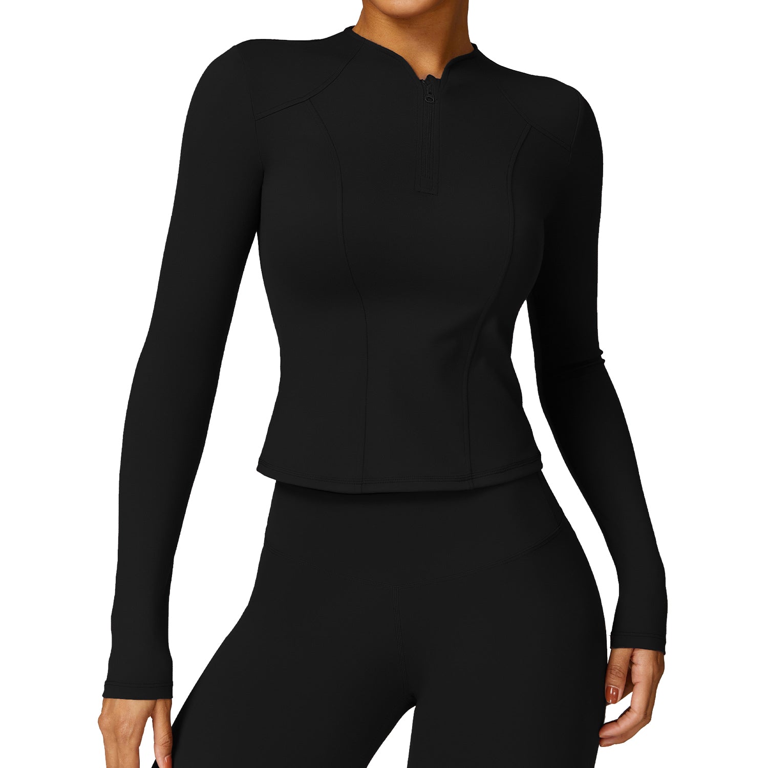 8455 Zipper Design Long Sleeve Sports T-shirt Quick-drying Women Fitness Yoga Top