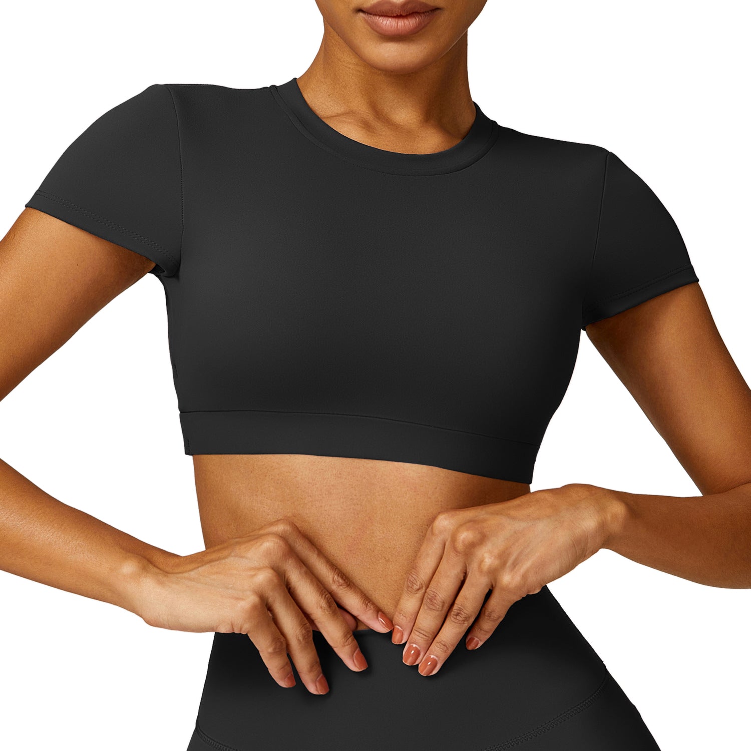 8536 Yoga Crop Tops Short Sleeve Round Neck Backless T-Shirts Slim Fit Padded Tops Yoga Tank
